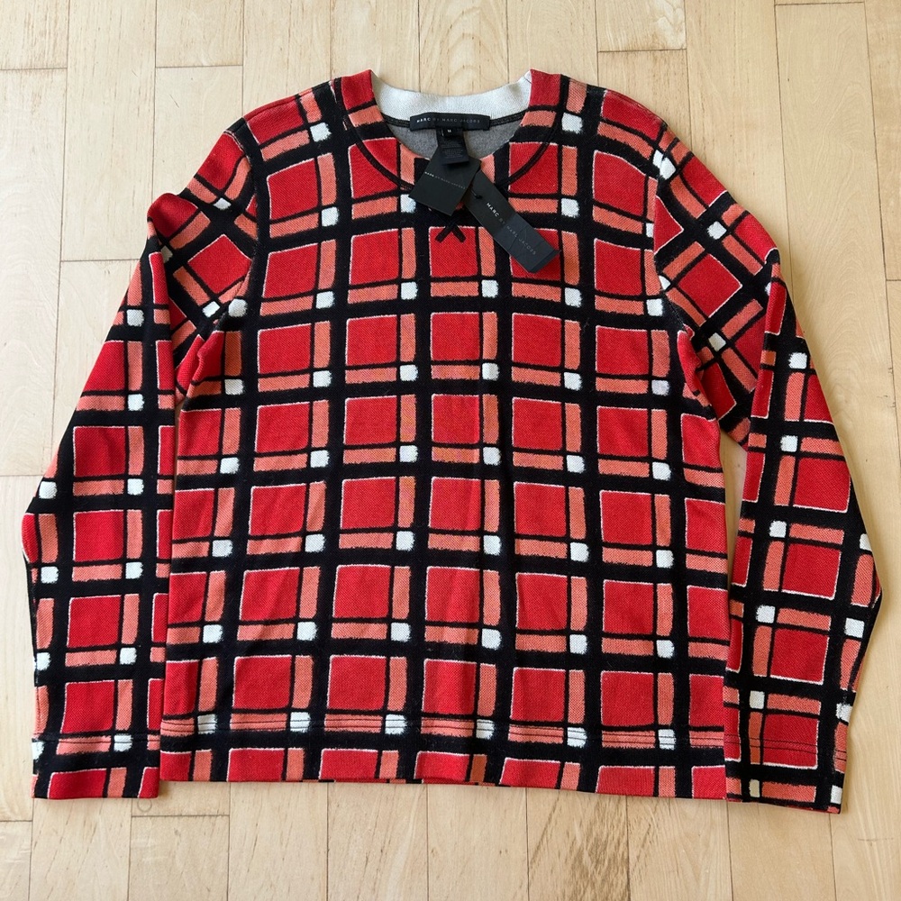 Marc By Marc Jacobs Red/Orange/Black/White Checkered Top Size Medium NWT